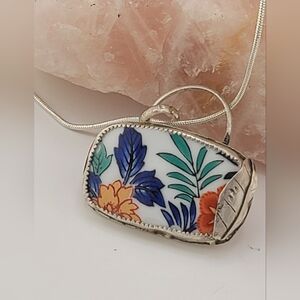 "BROKEN INTO BEAUTIFUL" PENDANT MADE BROKEN CHINA  HANDMADE IN STERLING SILVER